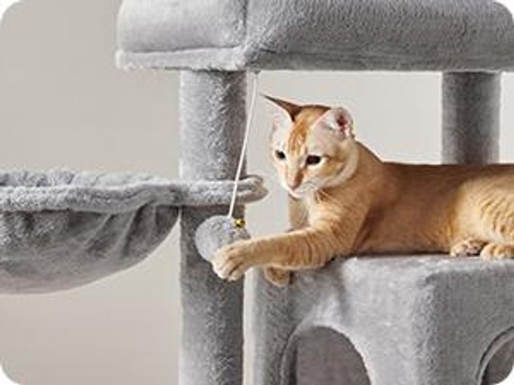 FEANDREA Kratzbaum 96cm mit Kuschelhöhle Kletterturm für Katzen Kratzbrett