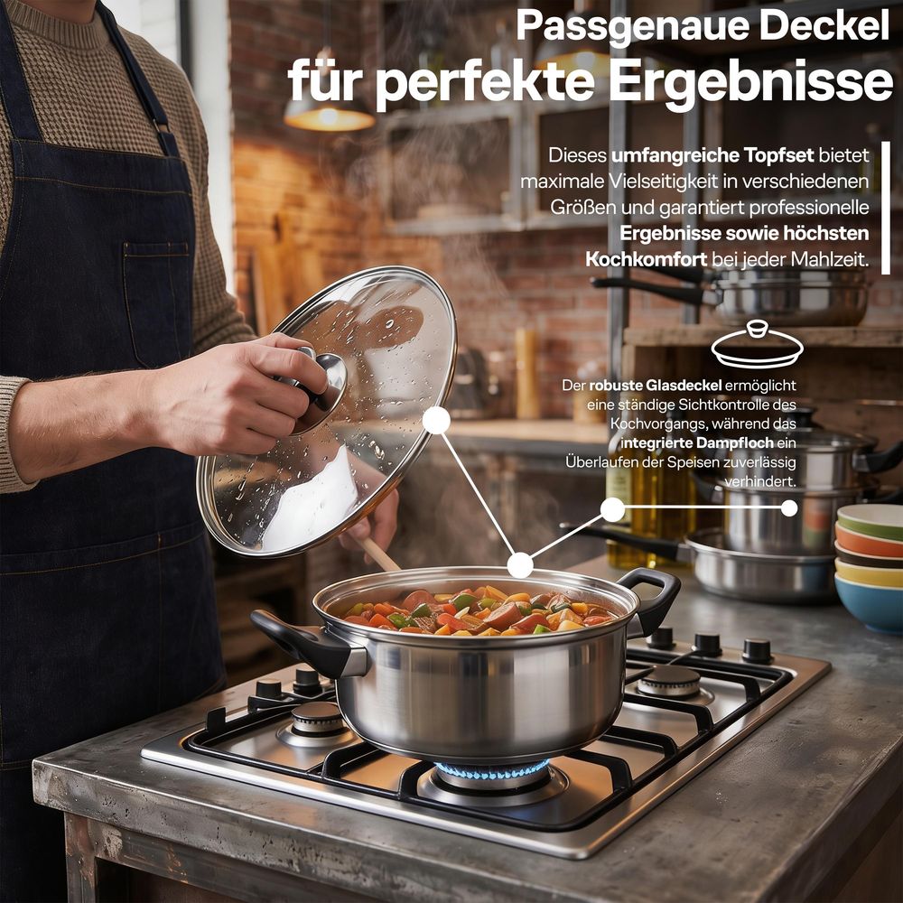 Topfset für Ceranfeld, Induktion und Gasherd