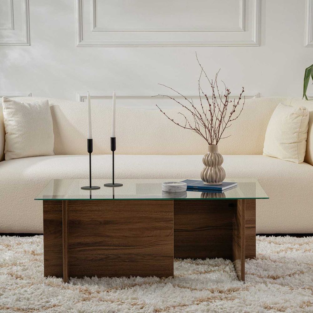 Skye Decor, Vetrino - Walnut, Couchtische, Nussbaum, Glas, 105 x 40 x 65 cm