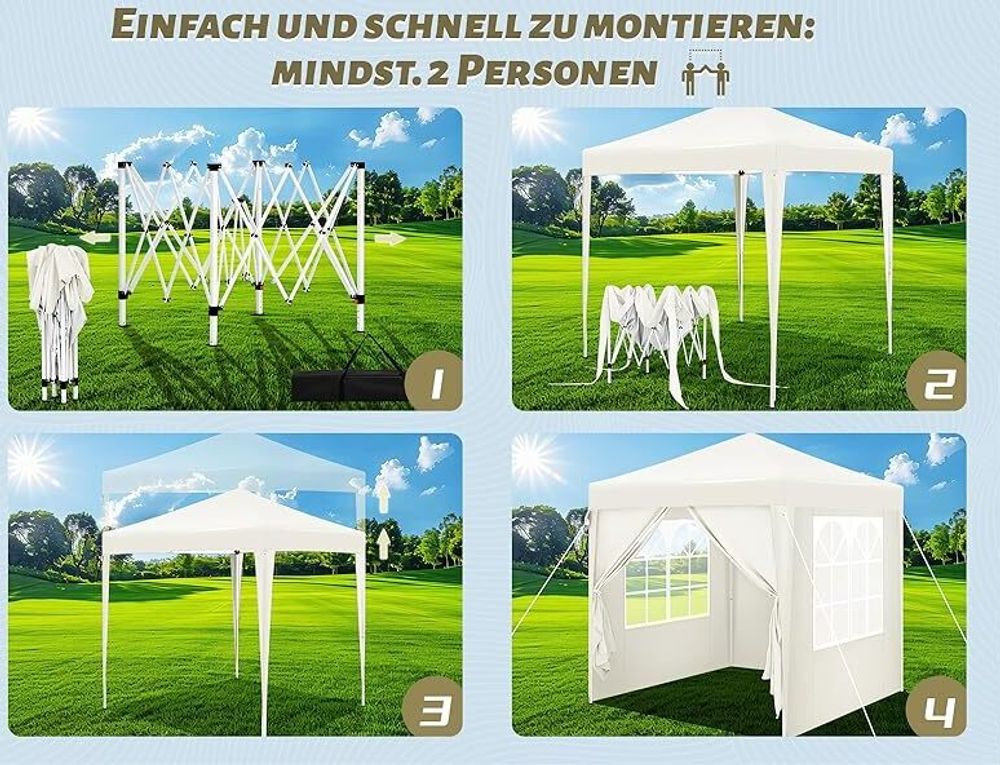 WOLTU Pavillon 2x2 m, mit 4 Seitenwänden, Partyzelt wasserabweisend UV-Schutz 50+, Beige