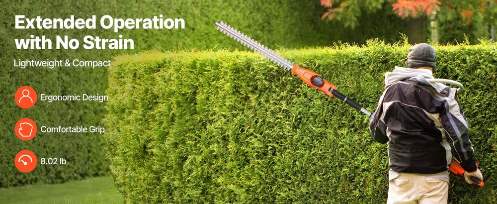 VEVOR Elektrischer Heckenschneider, 1200 U/min, 1,9 - 2,4 m ausziehbar, Stangenheckenschneider für hohe Äste, 20V Akku, kabelloser Heckenschneider mit 50 cm Klinge, 5 Winkel verstellbar für Garten, Hoher Ast, 20 Zoll