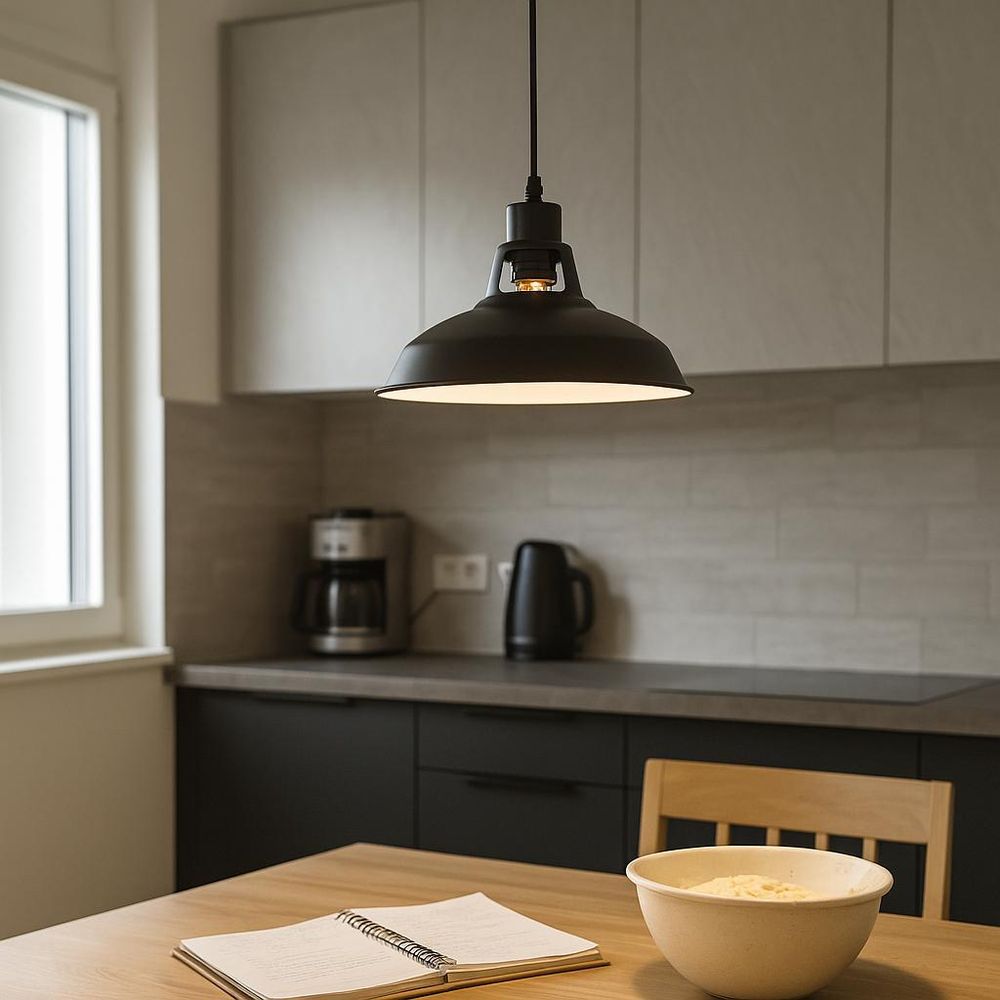 MasterLED Pendelleuchte Felia E27 – Retro Hängelampe aus Metall Schwarz-Weiß – Industrial Küchenlampe für Esstisch