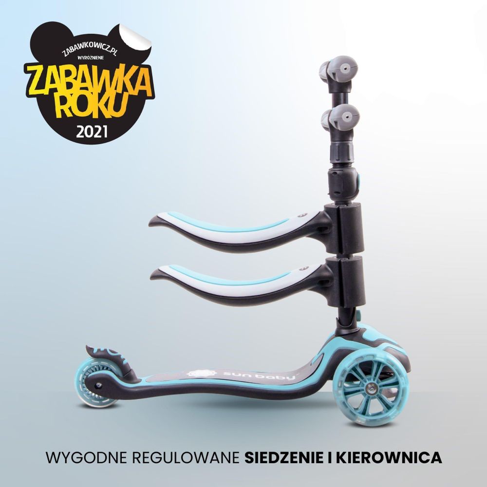 Patinete SUN BABY con asiento y manillar ajustables en diferentes alturas.
