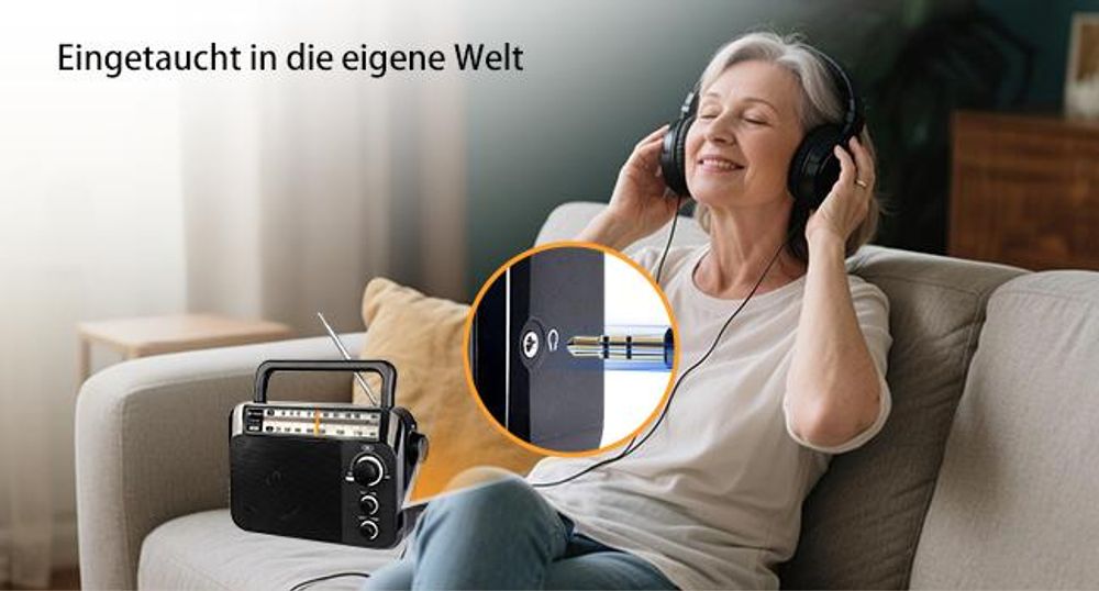 Retekess TR604 Tragbares Radio, FM Radio mit Batteriebetrieb, Großer Knopf Großer Lautsprecher Einstellbare Höhen und Bässe für Senioren Vatertag