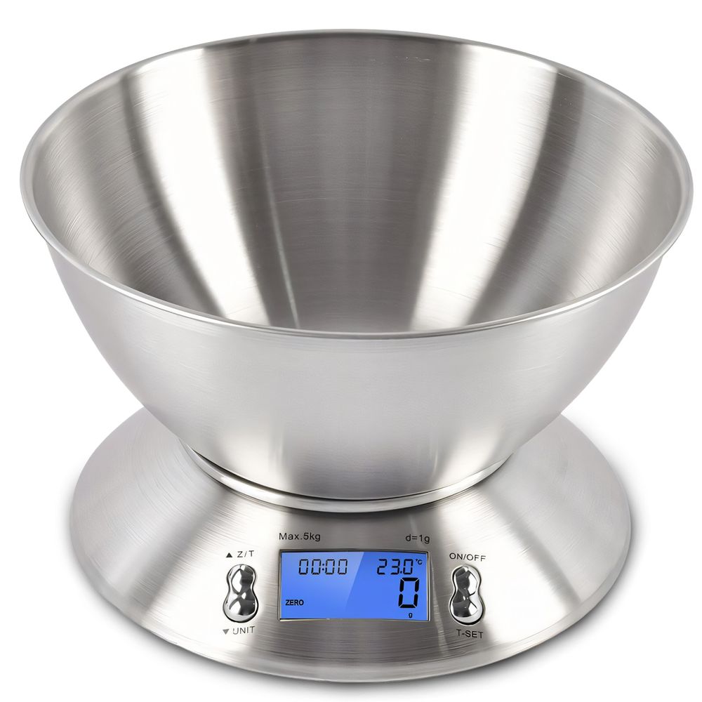 Küchenwaage Digital mit edelstahl schüssel mit LCD Display, Bis 5kg und 1 grammgenau, Elektronische Waage Feinwaage Digitalwaage Präzision Tara Retoo