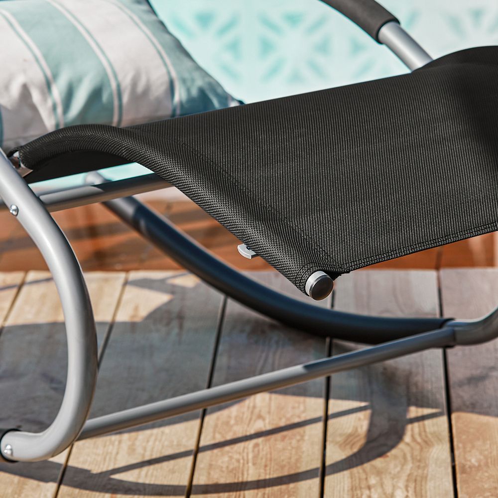 SoBuy OGS28-SCHx2 Sonnenliege 2 Personen Liegestuhl Gartenliege wetterfest Schaukelstuhl mit Kopfkissen Schaukelliege Strandliege bis 150 kg Schwarz