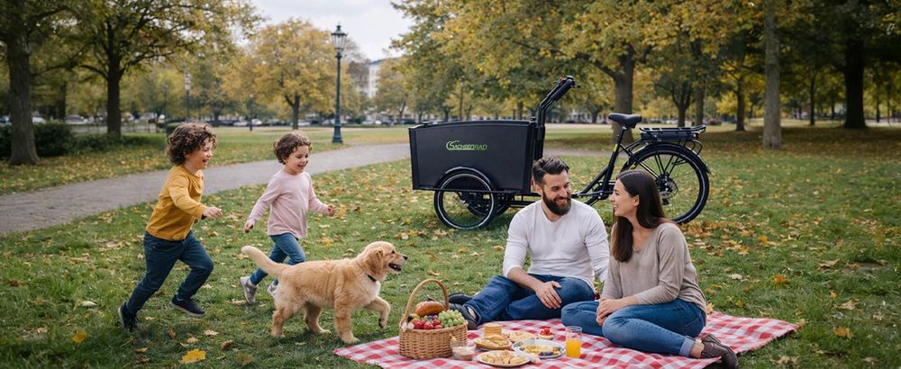 SachsenRAD E-Lastenrad T1, Flexible Transportbox mit Versteckter, LCD Display und StVZO-Zugelassung für Kindertransport, Shimano 7-Gang-Schaltung