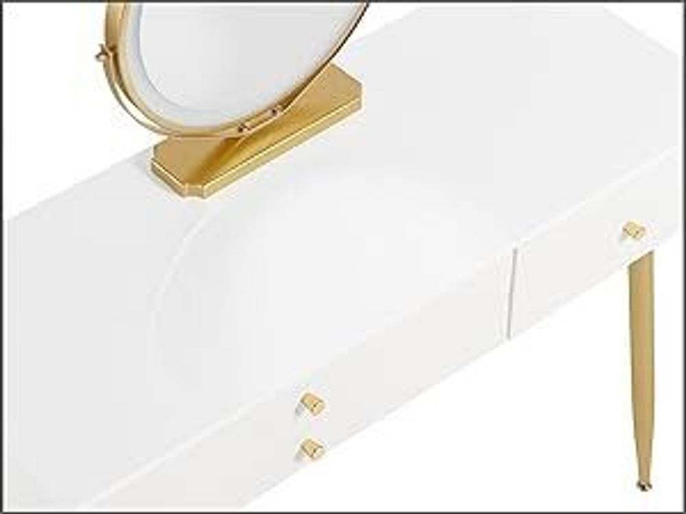 WOLTU Schminktisch mit Beleuchtung, einstellbare LED Spiegelleuchte, Frisiertisch mit 3 Schubladen, große Tischplatte 100x40 cm, Kosmetiktisch mit Samthocker, Weiß+Creme+Gold