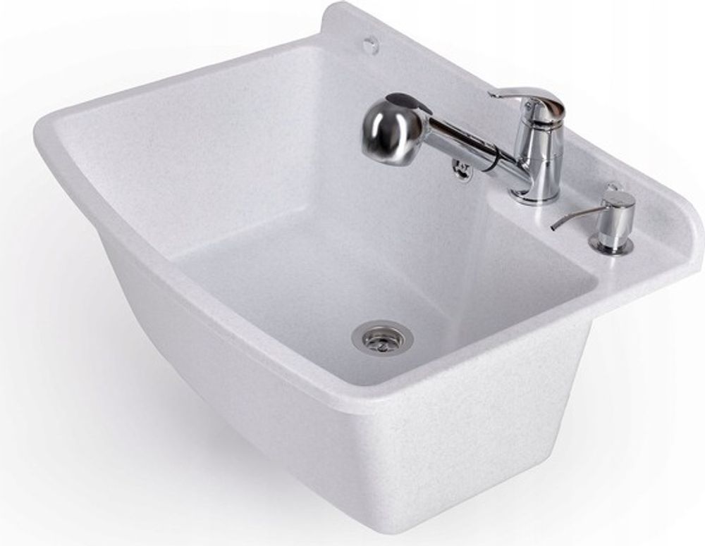 ADGO® Waschbecken Weiß Wasserhahn mit ausziehbarem Schlauch Seifenspender
