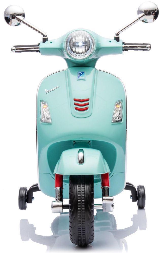 Frontansicht der Kinder Vespa mit breiter Lenkstange und Stützrädern