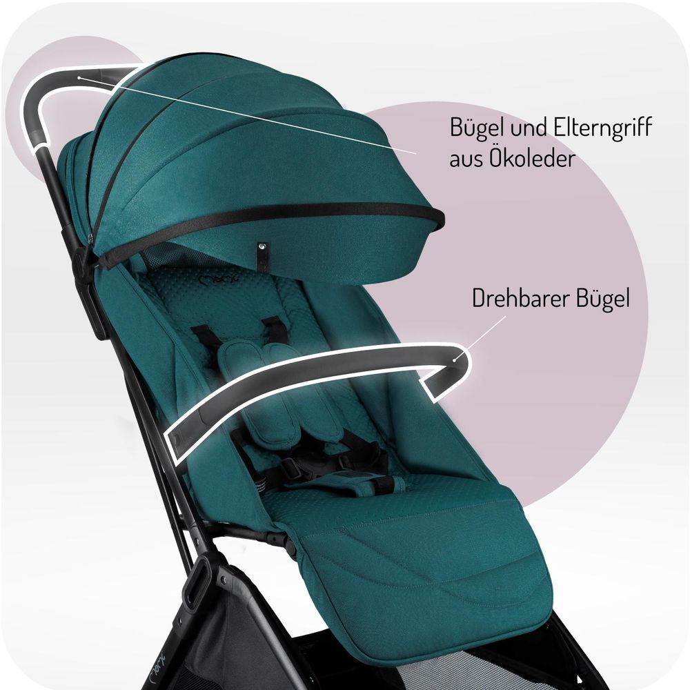 MoMi ANDREA – Buggy mit Automatik-Faltung, Drehbügel, Zubehör inklusive – Türkis