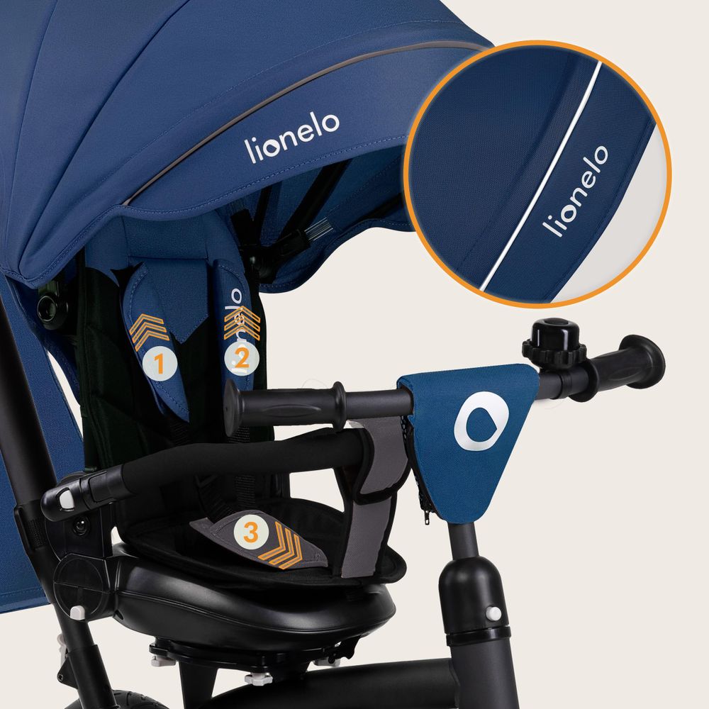 Lionelo Tris Plus dreirad laufrad bis 25 kg Kinderdreirad Lenkstange Baby Kinderwagen Montage ohne Werkzeug - Blau