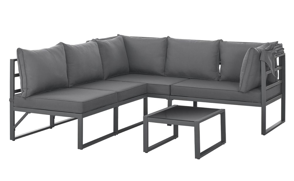 SVITA MAUI Gartenmöbel-Lounge-Set mit Dach Outdoor-Sofa Strandkorb-Sonneninsel Stahl Grau