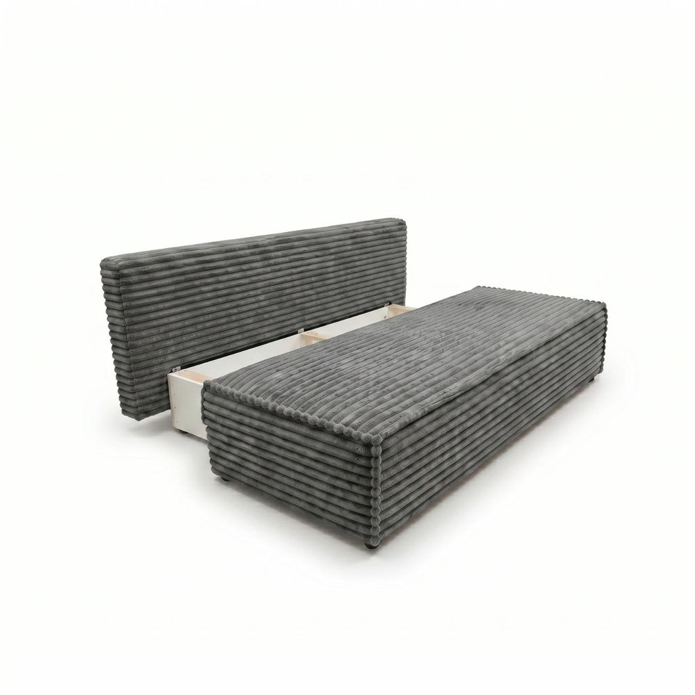 Schlafsofa FORANO 3-Sitzer mit Bettkasten, Sofa Couch mit Schlaffunktion, Gästezimmer und Jugendzimmer, weicher Plüschstoff, Cordstoff Dunkelgrau