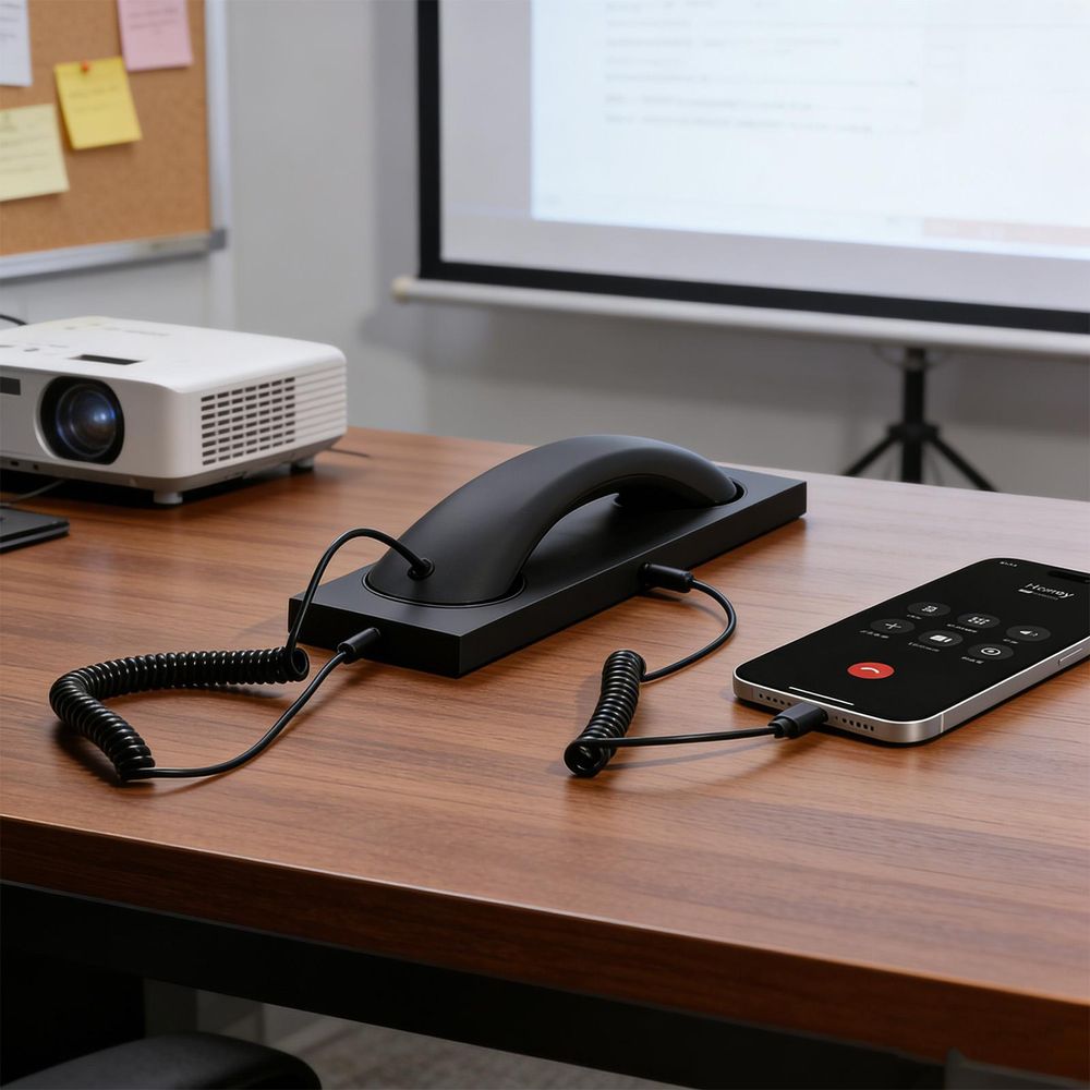 Typ-C Retro-Telefonhörer mit Sockel, Mikrofon Lautsprecher, Lautstärkeregelung für Handy Tablets Laptops usw. Kabelgebundener Handhörer, Schwarz