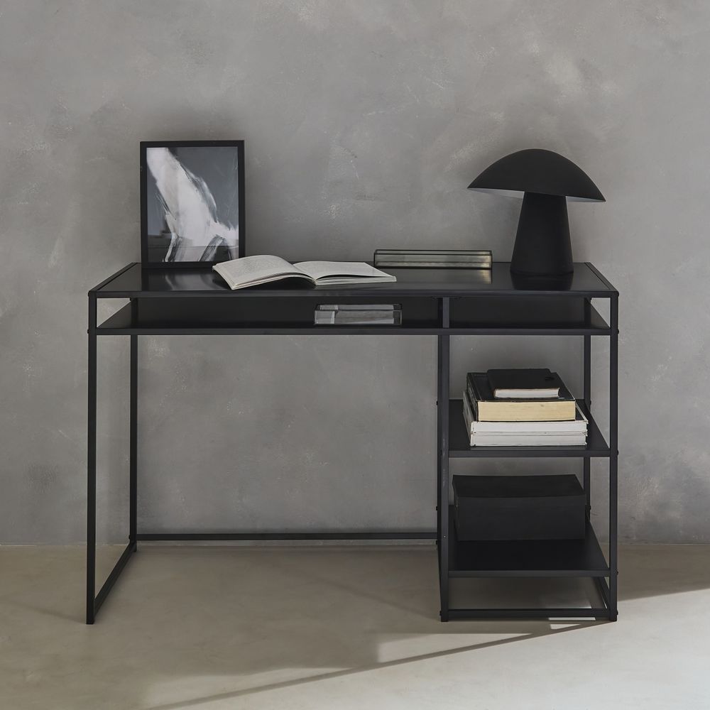 sweeek - Schreibtisch aus schwarzem Metall mit 2 Ablagen 120 cm - Schwarz