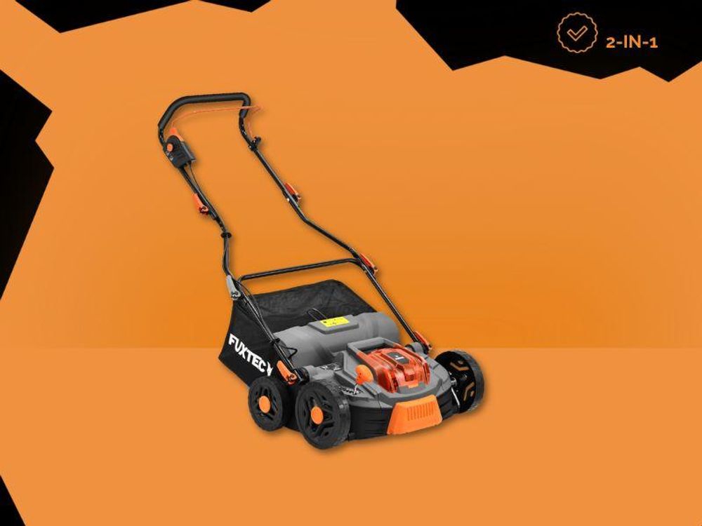 FUXTEC 40V Akku Vertikutierer FX-E2VE38SET - 38cm Schnittbreite | 11Kg | 2x20V | 2in1 Vertikutieren und Lüften | 45L Grasfangkorb | Höhenverstellbar