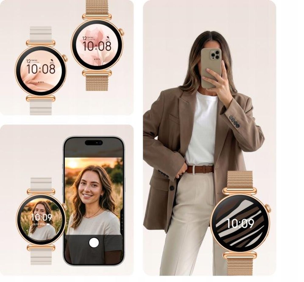 Zegarek smartwatch Rosadust SB-380 dla kobiet w kolorze różowego złota z paskiem magnetycznym