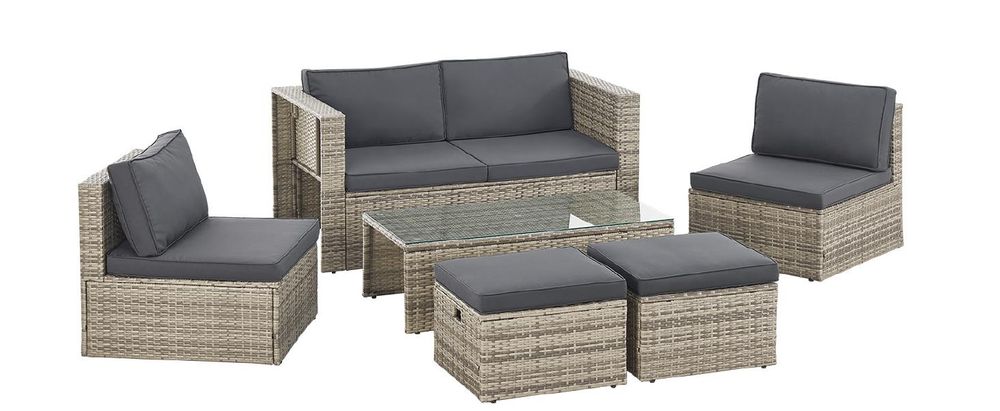 Juskys Polyrattan Gartenmöbel Set Salou - Lounge für 6 Personen, wetterfest - Grau