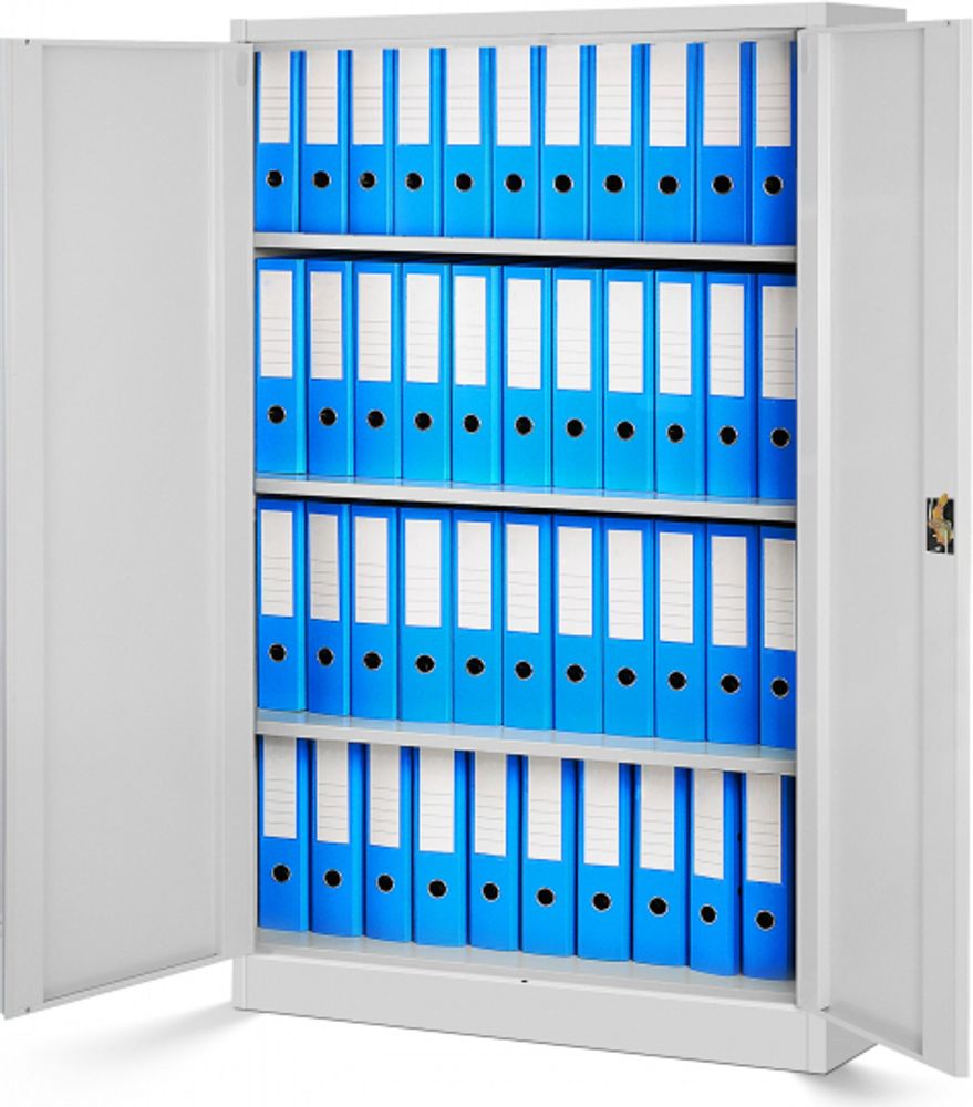Aktenschrank Metallschrank Büroschrank Werkzeugschrank 3 Fachböden Stahlblech Flügeltüren Pulverbeschichtung 140 cm x 90 cm x 40 cm Farbe: Grau