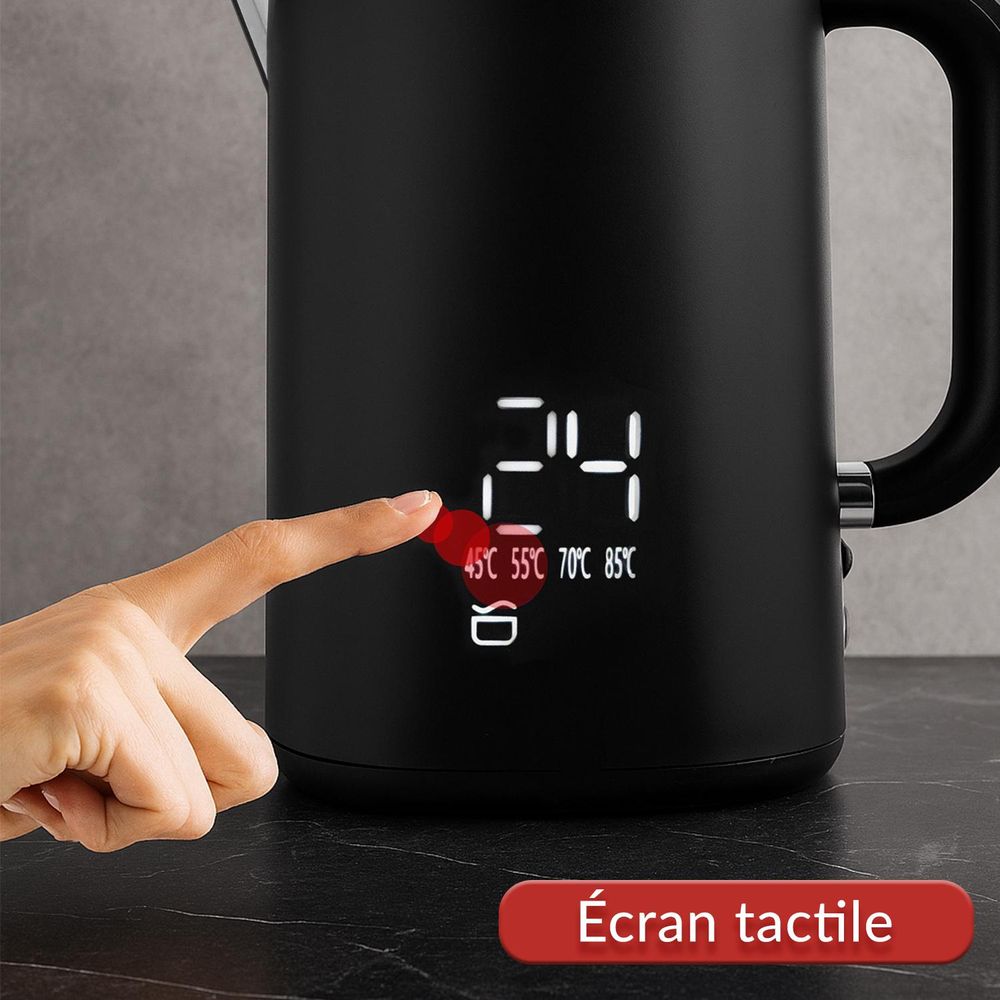 LEHMANN Bouilloire Électrique 1,7L, Température réglable 45-100°C, Ebullition Rapide, Double Paroi, Écran Tactile, sans BPA