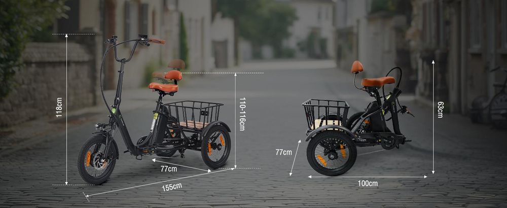 SachsenRAD E-Lastenrad T6S Comfort Air mit tiefem Einstieg, Elektro Dreirad Faltbar, E-Bike Lastenfahrrad klappbar, mit Shimano 7-Gang-Kettenschaltung