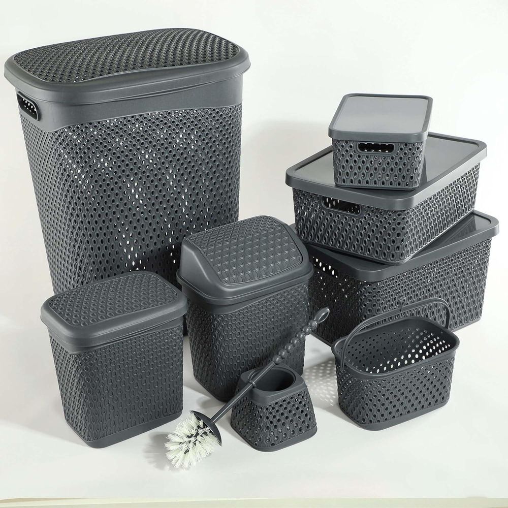 KADAX Aufbewahrungskorb, Korb mit Deckel, Aufbewahrungskiste, Aufbewahrungsbox aus Plastik (18L, Grau)