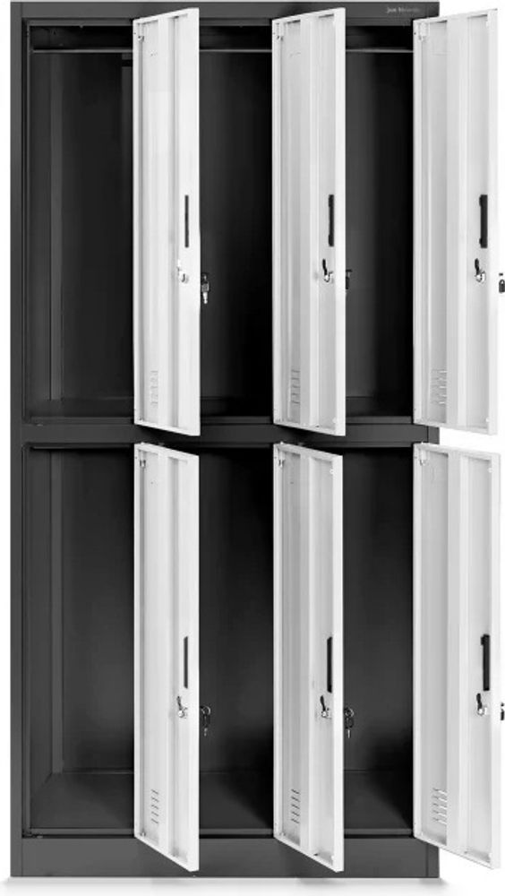 Schließfachschrank 3B2A Wertfachschrank Metallspind Umkleideschrank 6 Fächer Stahlblech Pulverbeschichtet 185 cm x 90 cm x 45 cm (H x B x T), Farbe: Anthrazit-Weiß