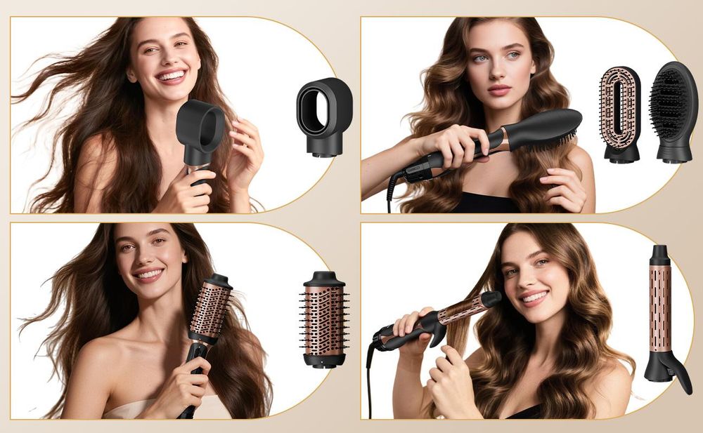 MCURO 5-in-1 Heißluftbürste Föhnbürste mit 6 Aufsätzen – Locken, Glätten, Volumen & Trocknen – 1200W Keramikbeschichtung, Ionen-Technologie, 5 Temperatur- & Luftstufen