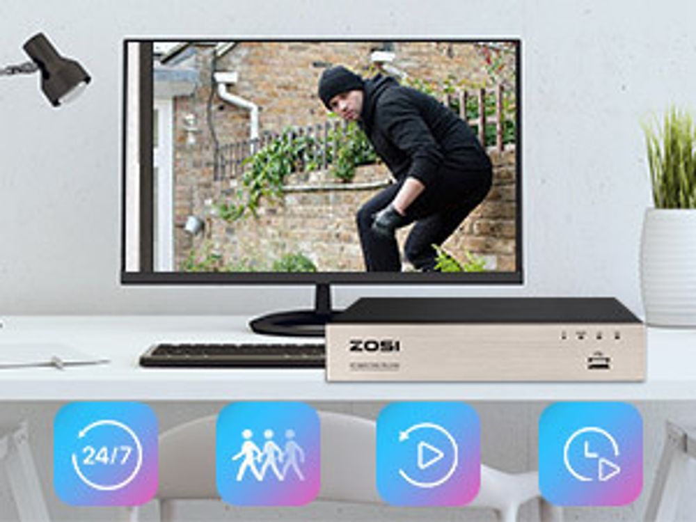 ZOSI H.265+ 8CH 5MP Lite Recorder mit 1TB HDD, 4-in-1 Hybrid DVR für 960H 720P 1080P 5MP Überwachungskamera, Bewegungserkennung