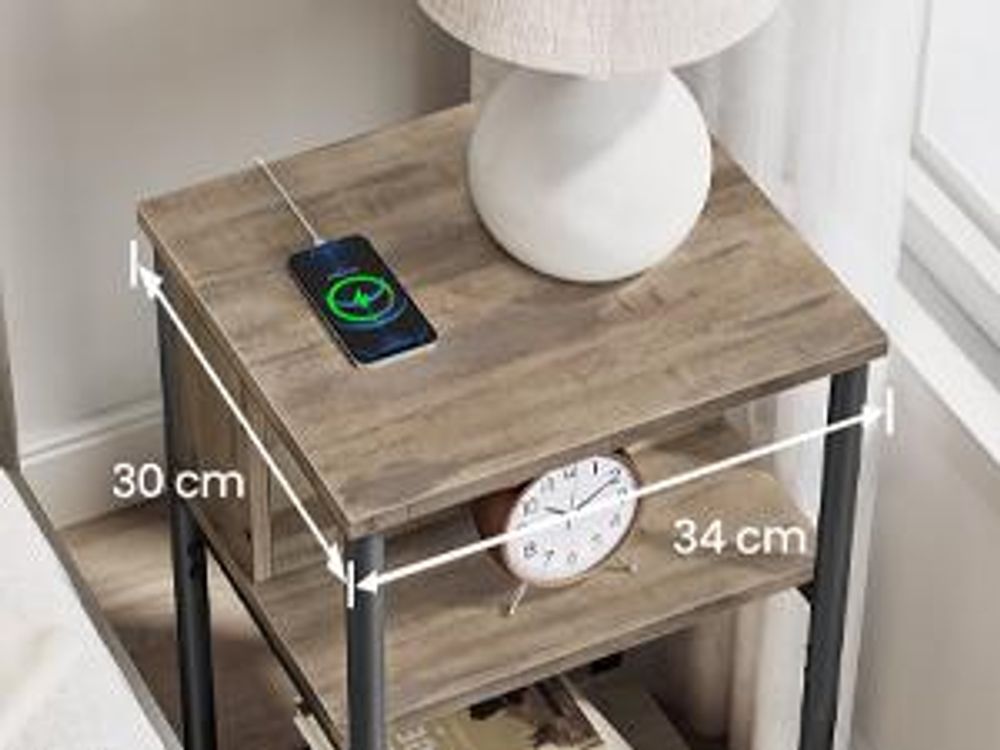 VASAGLE Beistelltisch (1-St), mit Steckdose, 2 AC-Anschlüsse, 2 USB-Anschlüssen