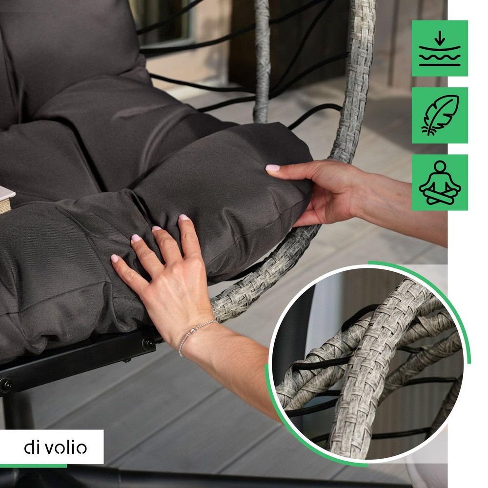 di volio Hängesessel mit Gestell CORTA grau, Hängestuhl für Indoor & Outdoor, bis 150 kg belastbar, Hängeschaukel aus robusten Materialien, inkl. Kissen, klappbar