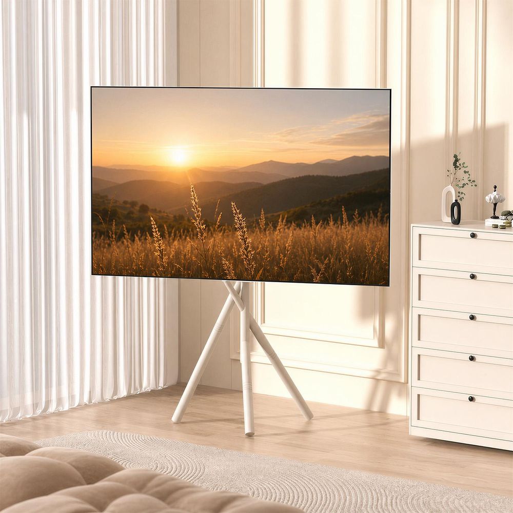 Maclean MC-182 W TV Ständer Bodenständer TV Halterung 37–80 Zoll VESA 600x400 bis 60 kg Fernseher Standfuß Freistehend Weiß