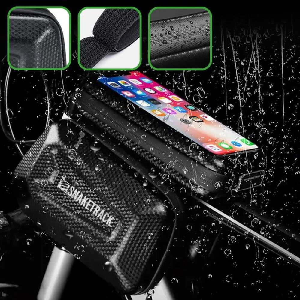 Forever Support de téléphone portable pour vélo Snake Track avec triple poche de cadre, support tactile Smartphone étanche