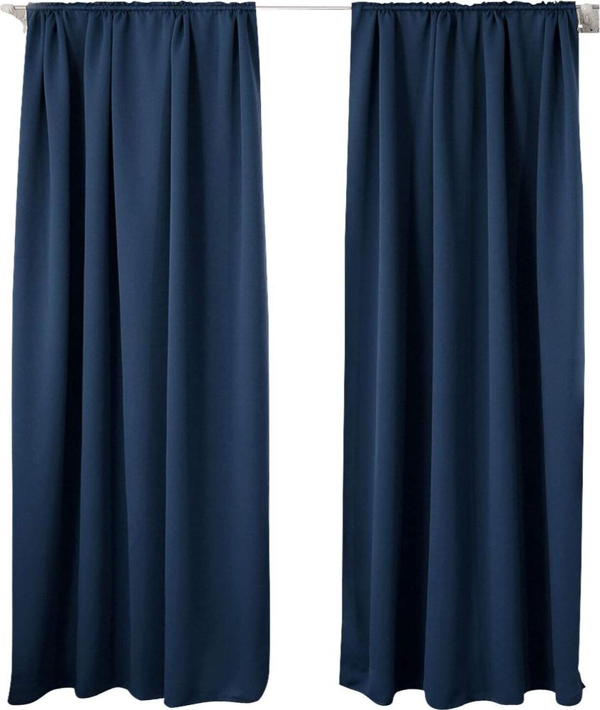 WOLTU 2er Set Gardine blickdicht 250 g/m² mit Kräuselband : Dunkelblau 135x225 cm Farbe: Dunkelblau Größe: 135x225 cm
