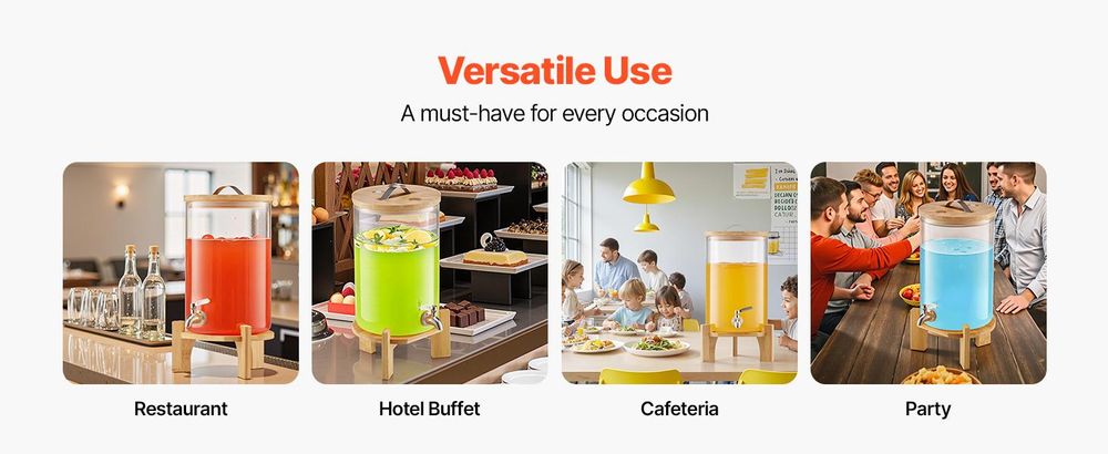 VEVOR Getränkespender, 11,4 Liter Getränkespender für Partys, Kunststoff-Saftspender mit Auslauf und Deckel, Eistee-Limonade-Saft-Wasserspender, für Restaurants, Hotels, Partys, 2er-Pack, 8 L