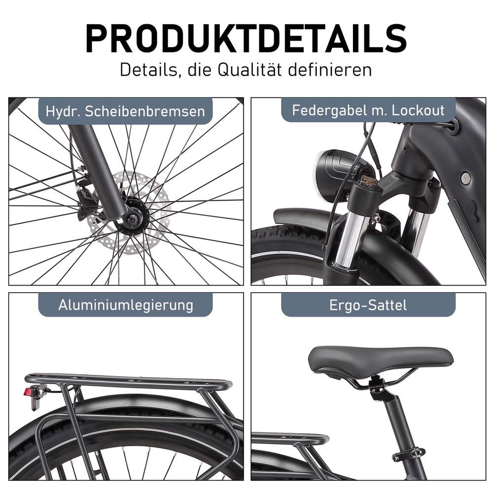 Maxtron Marathon 28" E-Bike Citybike, Bafang Heckmotor, 36V 22.5Ah (810Wh) Akku, bis 160km, Hydr. Scheibenbremsen, 7-Gang, Damen & Herren