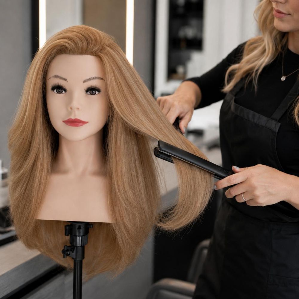 Tête à coiffer professionnelle avec buste Maxi, 100% cheveux naturels 65 cm