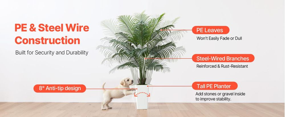 VEVOR Künstliche Palme, 1,2 m hohe Kunstpflanze, sicheres PE-Material & Anti-Kipp-Schutz, pflegeleichte Pflanze, lebensechter grüner Kunstbaum für Wohn- und Büroschmuck, Innen- und Außenbereich, Areca-Palme-1,8 m-1 Stk