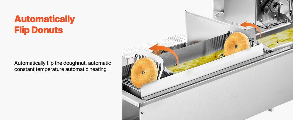 VEVOR kommerzielle automatische Donut Maschine Maker, einreihige Herstellungsausrüstung aus Edelstahl (90 Stk./h) elektrische Donut-Fritteuse mit 3 Formengrößen für Bäckereien Restaurants Café