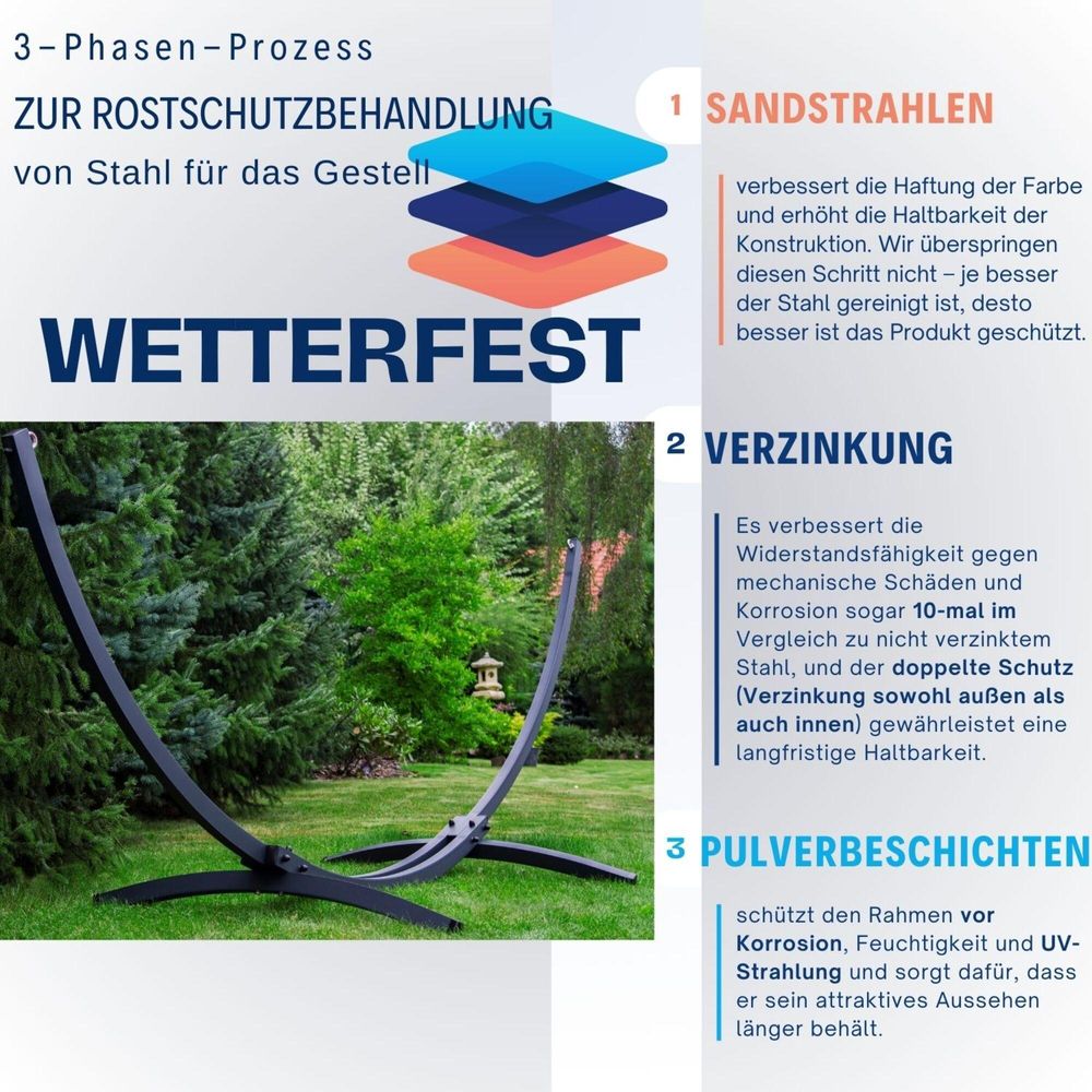 Potenza Outdoor Hängematte mit Verzinkter Tytan Gestell für 2 Personen