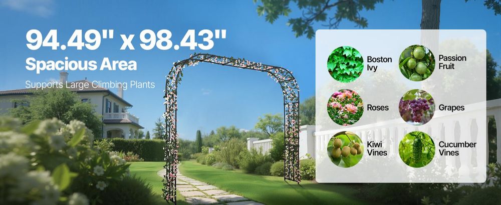VEVOR Gartenbogen, 2400x2500x400 mm Rosenbogen, Rankhilfe, Kletterhilfe, Metallbogen, stabiler Rosenspalier für den Außenbereich mit Pfählen, ideal für Hof, Rasen, Hochzeitsfeier-Dekoration