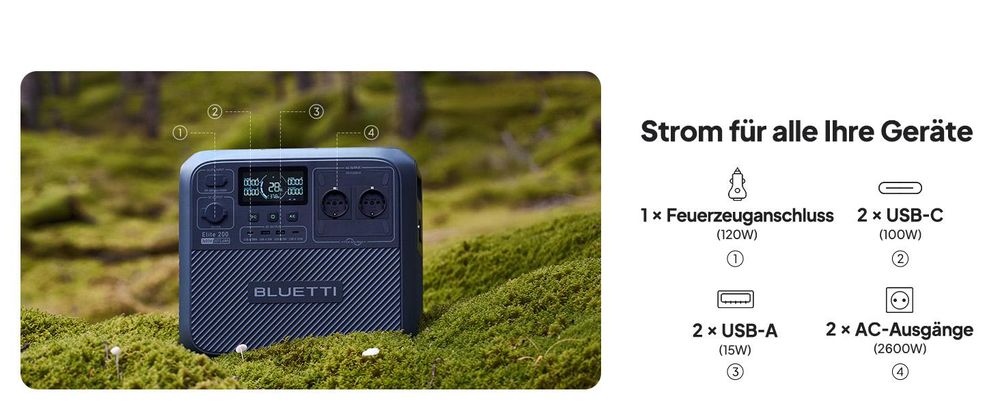BLUETTI Elite 200 V2 Powerstation mit Charger 1, 2073,6Wh LFP Backup, ideal für Reisen, Off-Grid, Stromausfälle
