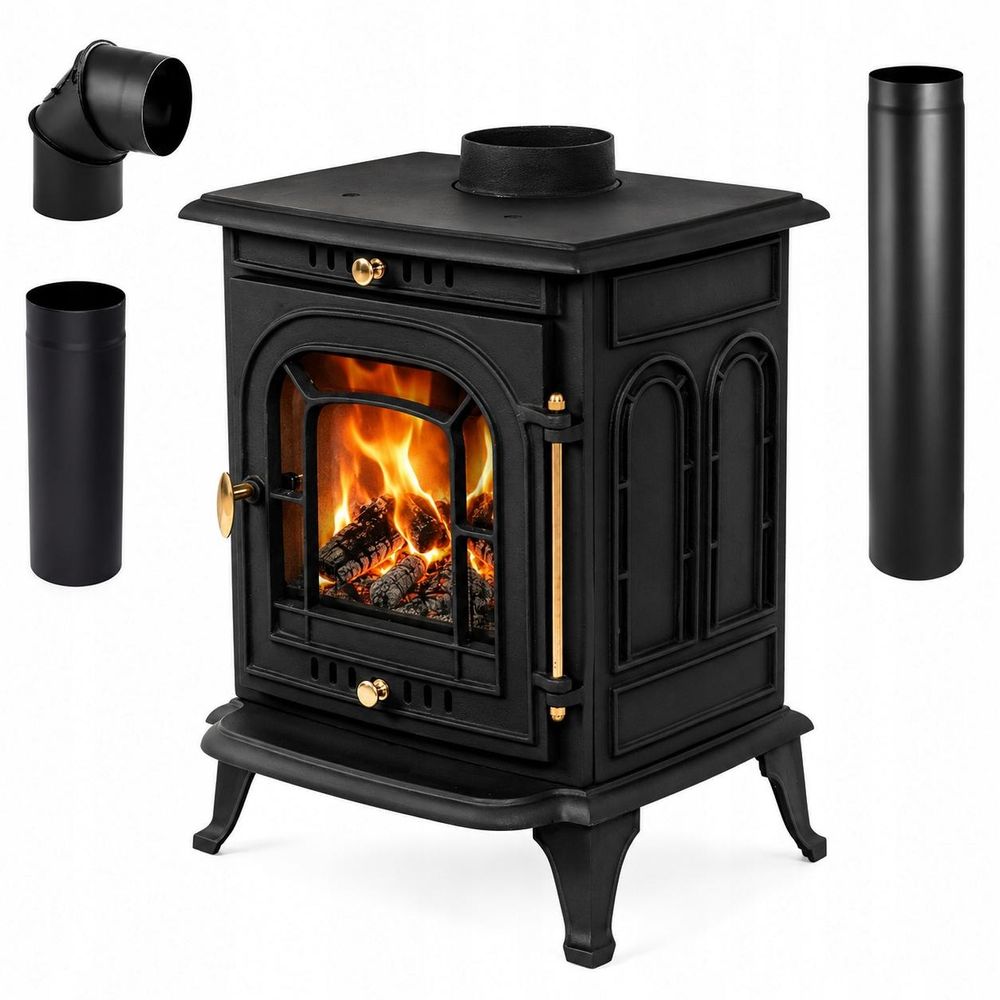Żeliwny piec kominkowy THUNDER AGNI 7 kW – piec na drewno z systemem czystej szyby, zimną klamką, EcoDesign 2022, czarny