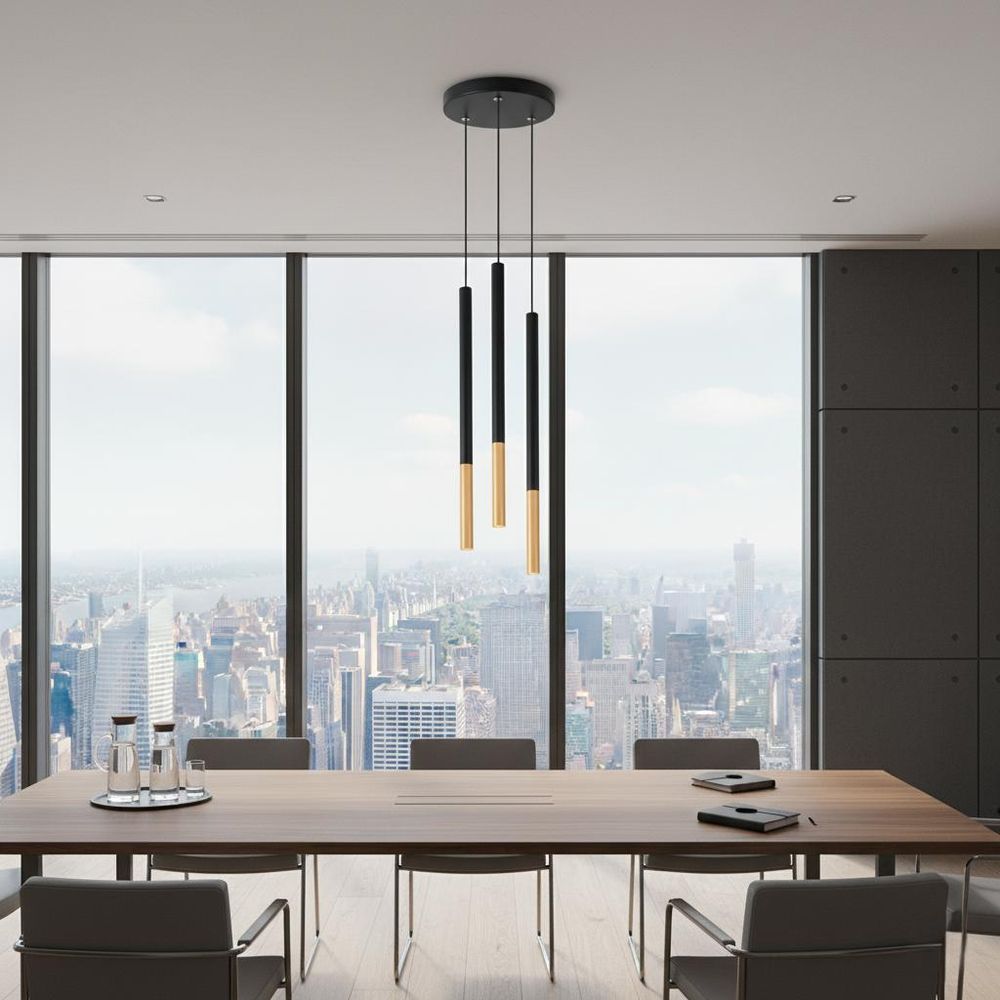 MasterLED Pendelleuchte 3-flammig – G9 Hängelampe – Schwarz/Gold – schlanke Aluminium-Tubes – runde Deckenleuchte, höhenverstellbar – modern für Esszimmer, Küche & Wohnzimmer