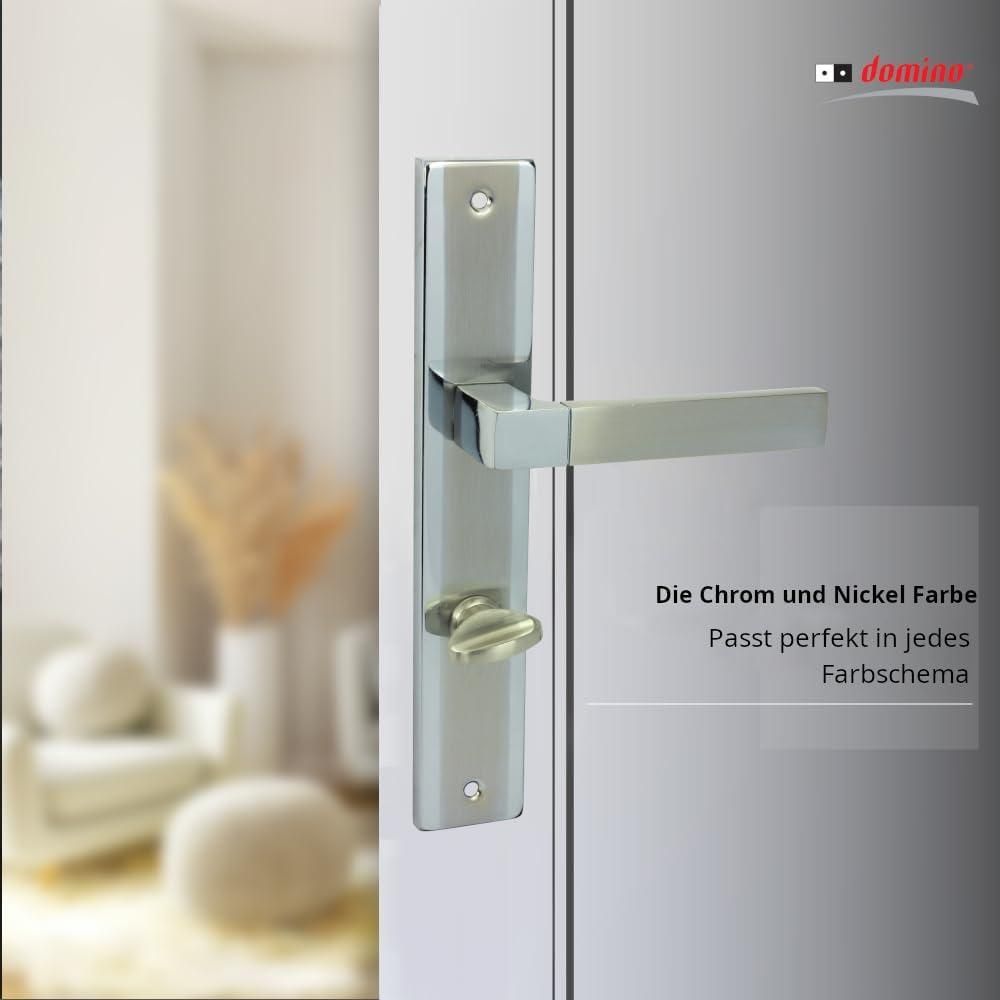 DOMINO Türgriff 78 Drückergarnitur WC - Badezimmer Set | Links & Rechts Türbeschlag für WC/Badezimmertüren | L-Form | Türbeschläge aus Aluminium |Chrom/Nickel Türdrückergarnitur| REAL M6/M9