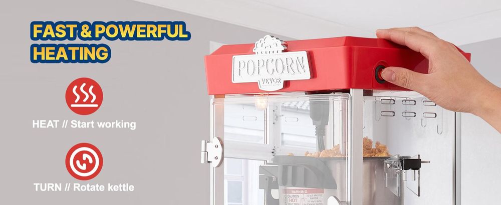 VEVOR Popcornmaschine, 850W Popcorn Popper, 8 Oz Kessel macht 48 Tassen pro Charge, Tisch-Popcornmaschine mit gehärtetem Glas, inklusive 4 Schaufeln, im Kino-Stil, Rot, Rot-b, 4oz-a