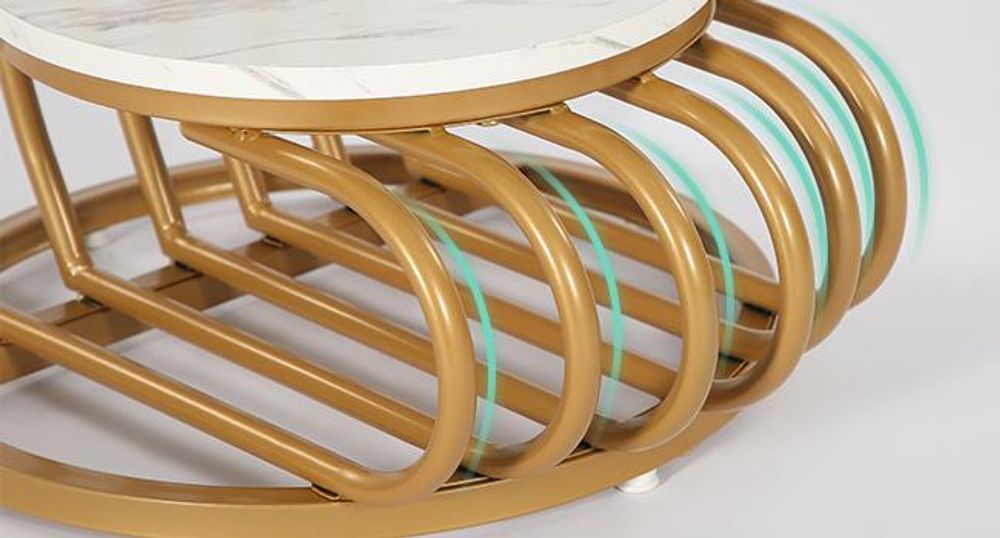 Tribesigns Goldener runder Beistelltisch: 2-stufiger Beistelltisch aus Kunstmarmor mit Ablagefläche, moderner Nachttisch in Weißgold, mit Metallrahmen