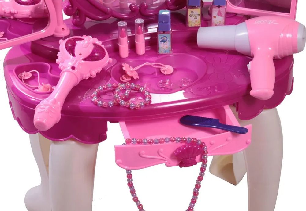 MalPlay Schminktisch mit Hocker | Ton- und Lichteffekten | Spielset Schönheitsstudio mit Kosmetik Spiegel Zubehör | Geschenk für Kinder ab 3 Jahren