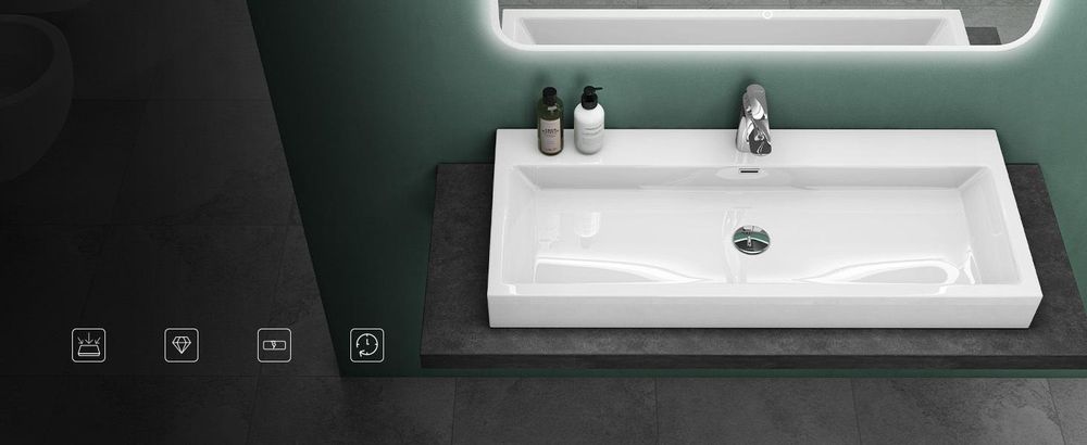 Mai & Mai Breite: 60cm Waschbecken Aufsatz-Waschschale Hänge-Becken Mineralguss in matt Anthrazit 1 Armaturenloch Bad Eckig Col06